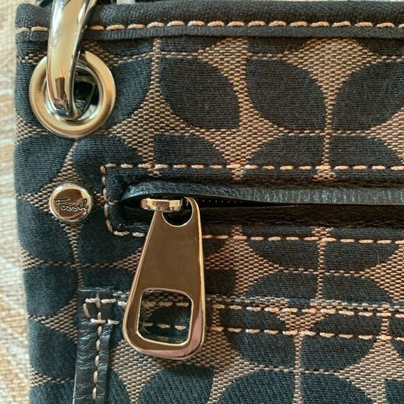 NEW Fossil crossbody bag signature canvas black/tan - Picture 9 of 15